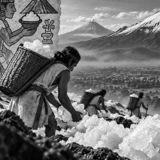 Portadores llevando hielo de los volcanes hacia la ciudad